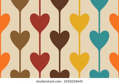 Groovy Hearts Seamless Pattern. Psychedelic Distorted Vector Background in 1970s-1980s Hippie Retro Style for Print on Textile, Wrapping Paper, Web Design and Social Media. Pink and Purple Colors.