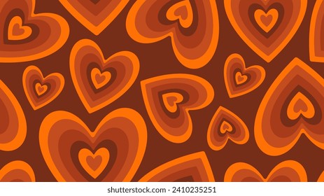 Groovy Hearts Seamless Pattern. Antecedentes de vectores psicodélicos distorsionados en los años 1970-1980, estilo retro hippie para impresión en textiles, papel de ajuste, diseño web y medios sociales. Colores rosa y morado.