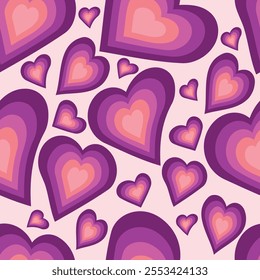 Groovy Hearts Seamless Pattern.Seamless pattern of cute pink hearts, vector illustration for fashion, fabric, cover, wallpaper designs
