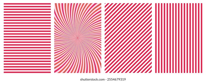 Groovy hippie 60s backgrounds. Fun cartoon hypnotic, rays, lollipop, stripes, chess. Vector posters in trendy retro psychedelic style. Merry Christmas vector backgrounds. Vintage old style, 30s, 40s