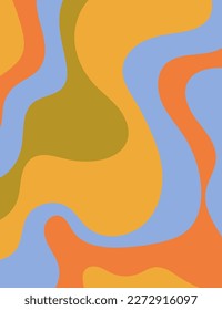 Groovy hippie 70s 60s retro wavy pattern. Abstract psychedelic background in trendy minimal style. Vector illustration in bright orange, green, yellow, blue colors