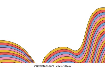 groovy hippie 70s background. Pattern waves retro background. Vector illustration