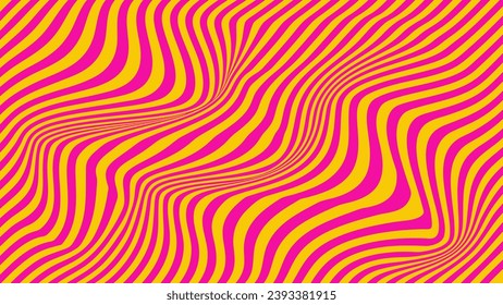 Groovy hippie 70s background, striped wave texture in trendy retro psychedelic style. Vector illustration