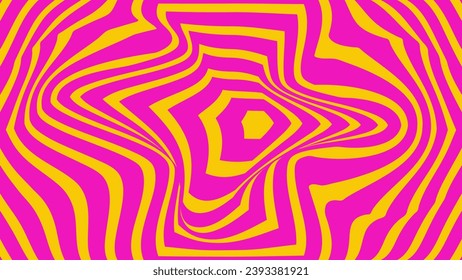 Groovy hippie 70s background, striped wave texture in trendy retro psychedelic style. Vector illustration