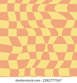 Groovy hippie 70s backgrounds. Checkerboard, chessboard, mesh, waves pattern. Twisted and distorted vector texture in trendy retro psychedelic style. Y2k aesthetic.