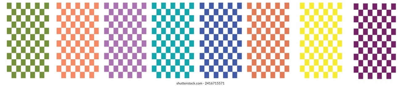 Groovy hippie 70s backgrounds. Checkerboard, chessboard, mesh, waves patterns.