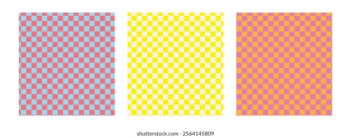 Groovy hippie 70s backgrounds. Checkerboard, chessboard, mesh, waves patterns. Twisted and distorted vector texture in trendy retro psychedelic style. Y2k aesthetic.