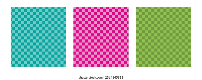 Groovy hippie 70s backgrounds. Checkerboard, chessboard, mesh, waves patterns. Twisted and distorted vector texture in trendy retro psychedelic style. Y2k aesthetic.