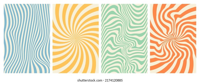Groovy hippie 70s backgrounds  Waves  swirl  twirl pattern  Twisted   distorted vector texture in trendy retro psychedelic style  Y2k aesthetic 