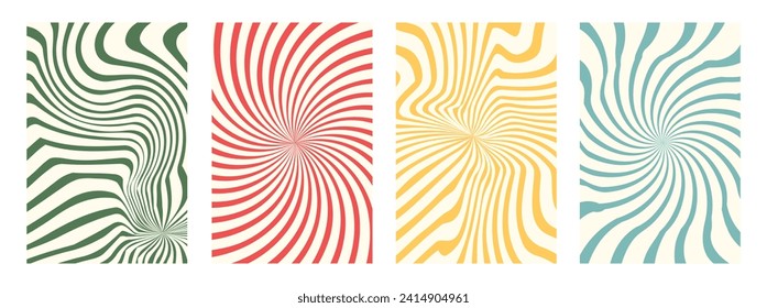 Groovy hippie 70s backgrounds. Waves, swirl, twirl pattern. Twisted and distorted vector texture in trendy retro psychedelic style. 