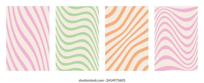 Groovy hippie 70s backgrounds. Waves, swirl, twirl pattern. Twisted and distorted vector texture in trendy retro psychedelic style. Y2k aesthetic