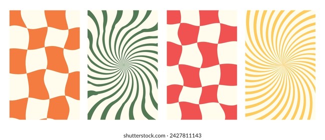 Groovy hippie 70s backgrounds. Waves, swirl, twirl pattern. Twisted and distorted vector texture in trendy retro psychedelic style.	