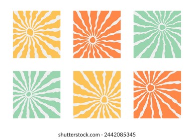 Groovy hippie 70s backgrounds. Waves, swirl, twirl pattern. Twisted and distorted vector texture in trendy retro psychedelic style.