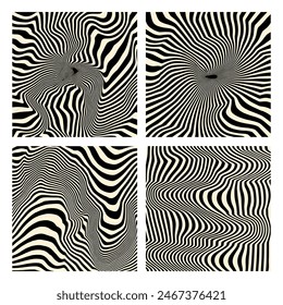 Groovy hippie 70s backgrounds. Waves, swirl, twirl pattern. Twisted and distorted vector texture in trendy retro psychedelic style. Y2k aesthetic.