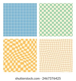 Groovy hippie 70s backgrounds. Waves, swirl, twirl pattern. Twisted and distorted vector texture in trendy retro psychedelic style. Y2k aesthetic.