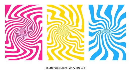 Groovy hippie 70s backgrounds. Waves, swirl, twirl pattern. Twisted and distorted vector texture in trendy retro psychedelic style. abstract wave lines