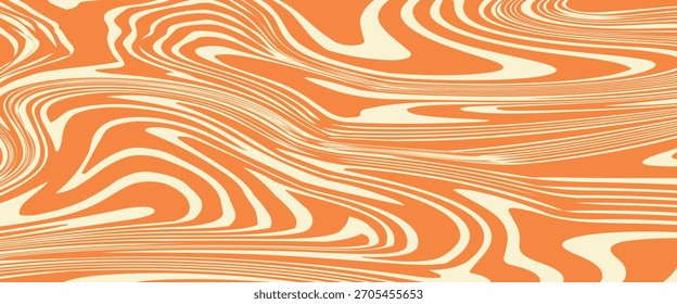 Groovy Hippie 70er Jahre Hintergründe. Wellen, Wirbel, Drallmuster. Verdrehte und verzerrte Vektortextur im trendigen Retro-Psychedelic-Stil. Y2K-Ästhetik.