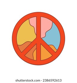 Groovy hippie 70s cartoon peace symbol in trendy retro psychedelic style. Funny vector illustration isolated on white.