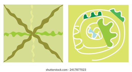 Groovy hippie 70s green backgrounds. Waves, swirl, twirl pattern. Twisted and distorted vector texture in trendy retro psychedelic style.  Vintage abstract design. Textile. Wallpaper, poster. Energy.