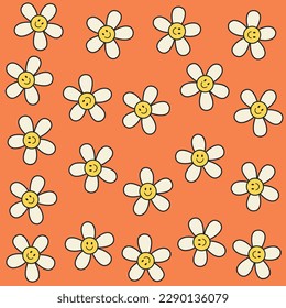 Groovy hippie 70s posters. Funny cartoon flowers. Vector illustration in trendy retro psychedelic cartoon style. Flower power background