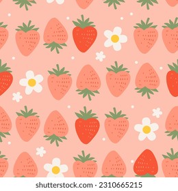 Groovy hippie 70s seamless pattern with strawberries. Funny cartoon elements etc. Vector cards in trendy retro psychedelic cartoon style. Vector backgrounds. Stay groovy. Good vibes.