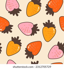 Groovy hippie 70s seamless pattern. Funny cartoon elements etc. Vector cards in trendy retro psychedelic cartoon style. Vector backgrounds. Stay groovy. Good vibes.