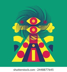 Groovy hippie 70s set. Funny cartoon. Sticker pack in trendy retro psychedelic cartoon style.Vector illustration with wavy geometric elements. Brutalism Naive playful abstract shapes sticker pack line