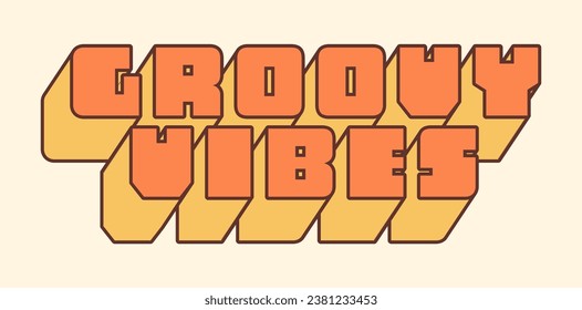 Groovy hippie 70s sticker. Sticker in trendy retro psychedelic cartoon style 60s. Groovy vibes on retro background. Good vibes. Stay groovy.