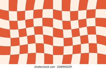 Groovy hippie 70s vector background. Chessboard pattern. Twisted and distorted vector texture in trendy retro psychedelic style