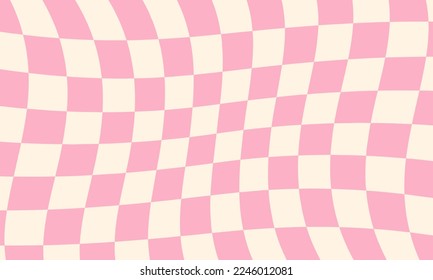 Groovy hippie 70s vector background. Chessboard pattern. Twisted and distorted vector texture in trendy retro psychedelic style