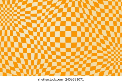 Groovy Hippie 70er Jahre Vektorgrafik Hintergrund. Schachbrettmuster. Verdrehte und verzerrte Vektorgrafik Textur im trendigen Retro Psychedelic Stil