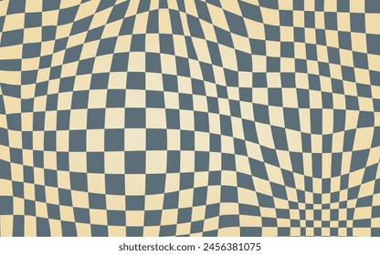 Groovy hippie 70s vector background. Chessboard pattern. Twisted and distorted vector texture in trendy retro psychedelic style