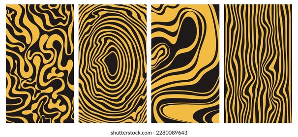 Groovy hippie 70s vector backgrounds set. Chessboard and twisted patterns. Backgrounds in trendy retro trippy style.Twisted and distorted vector texture in trendy retro psychedelic style.