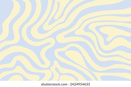 Fondos de vector hippie Groovy de los años 70. Fondo abstracto de geometría de línea curva azul y amarillo.