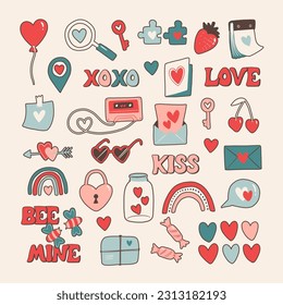 Groovy hippie 70s vector set. Funny cartoon elements etc. Vector cards in trendy retro psychedelic cartoon style. Vector backgrounds. Stay groovy. Good vibes.