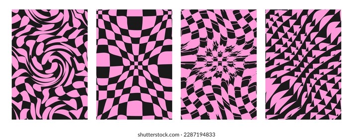 Groovy hippie 80s posters. Vector cards in trendy retro psychedelic style. Vector backgrounds. Y2k aesthetic.