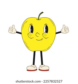 Groovy hippie cartoon apple in trendy 60s, 70s style. Vector illustration