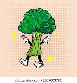 Groovy hippie characters Vegetables Doodle  retro cartoon style illustration Simple background images for poster, cover, banner, desktop wallpaper.