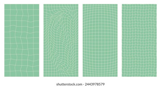 Groovy hippie chessboard pattern set in pastel colors. Retro 60s 70s psychedelic backgrounds. Vector.