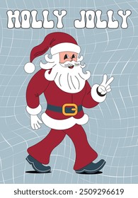 Groovy hippie Christmas happy new year. Santa Claus, greeting card.