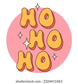 Groovy hippie Christmas stickers. Santa Claus, tree, smile, peace, rainbow in trendy retro cartoon style. Merry Christmas and Happy New year greeting card, poster, print, party invitation, background.