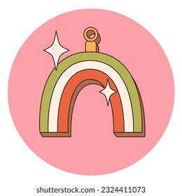 Groovy hippie Christmas stickers. Santa Claus, tree, smile, peace, rainbow in trendy retro cartoon style. Merry Christmas and Happy New year greeting card, poster, print, party invitation, background.