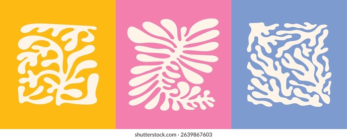 Groovy hippie floral vector collection – naive botanical elements, flower illustrations and decorative templates for posters and prints with room for text