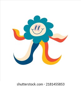 Groovy hippie flowers, vintage vector wildflowers.Funk and groove isolated plant elements on a white background. Plants of the 60-70s, naive children's style, doodle style