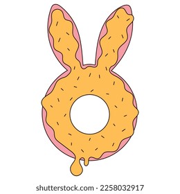 Hippie Groovy Feliz Pascua. Un panecillo de Pascua al estilo de dibujos animados retro de los años 70.