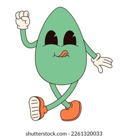Groovy hippie Happy Easter character. Easter egg in trendy retro 60s 70s cartoon style.