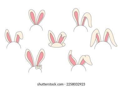 Groovy hippie Happy Easter. Set of Easter bunnies ears in trendy retro 60s 70s cartoon style.