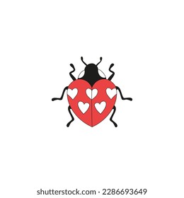 Groovy hippie lady love bug. Valentines Day graphics. Vector illustration isolated on white.