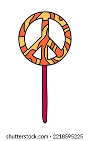 Groovy hippie lollipop in peace symbol shape with wave pattern