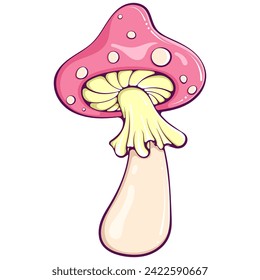 Groovy hippie long mushroom with drops. Retro 70s psychedelic funky fungus. Vintage nostalgia vector in cartoon hand drawn style. Color illustration isolated on white